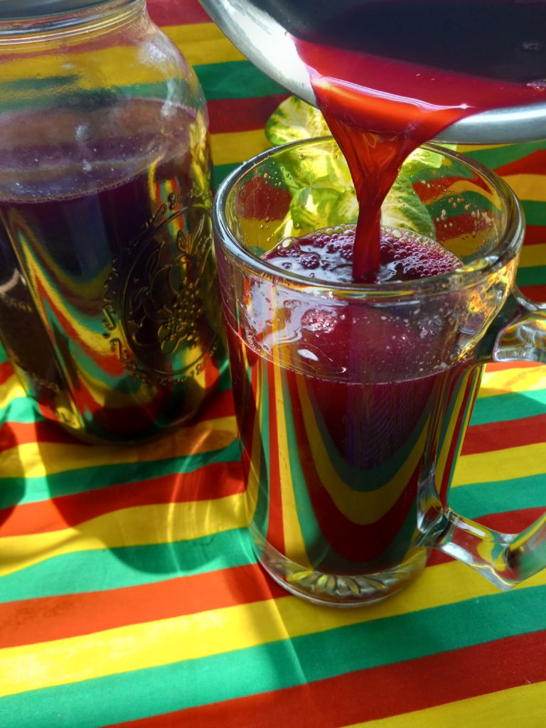 glass mug with beet and ginger juice