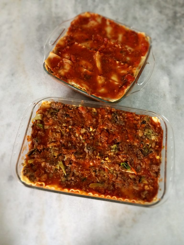 2 pans of plant-based lasagna.