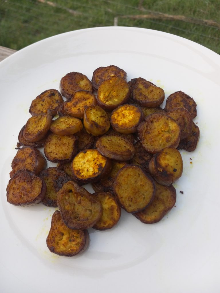 plate of pan-fried Chinese eggplants