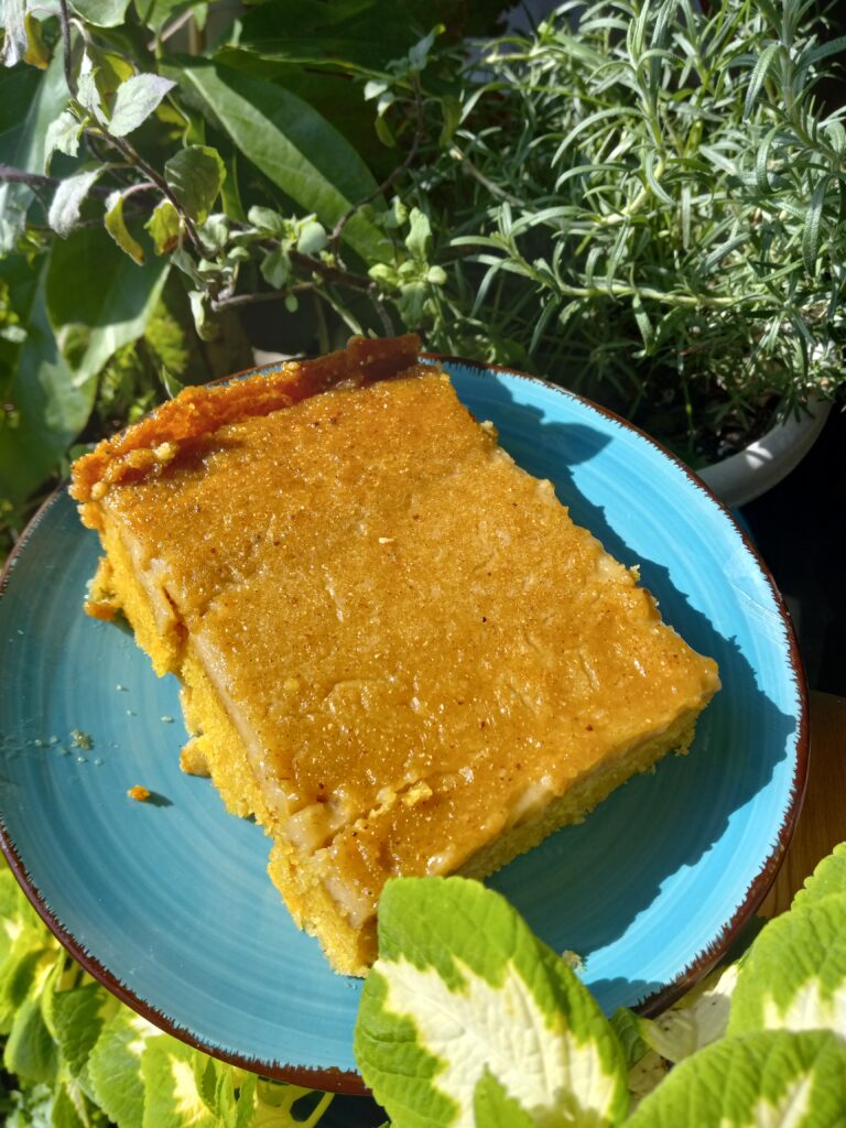 slice of Jamaican inspired cornmeal pudding