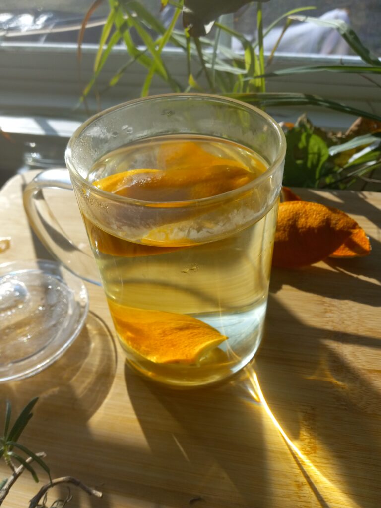 Glass mug of Immunity Boosting Orange Peel Tea