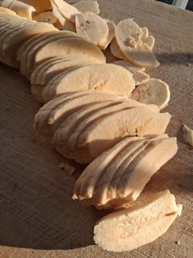 thinly sliced plantains for plantain chips