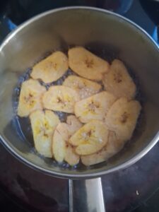 frying the green plantains