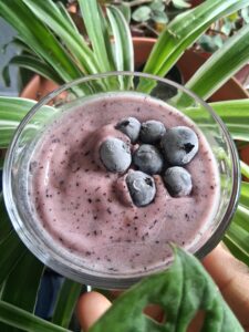bowl of no-churn blueberry banana icecream