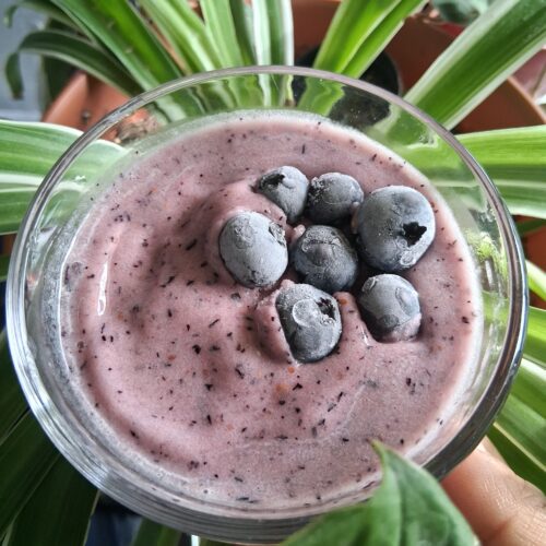 bowl of no-churn blueberry banana icecream