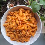 warm red pepper pasta salad